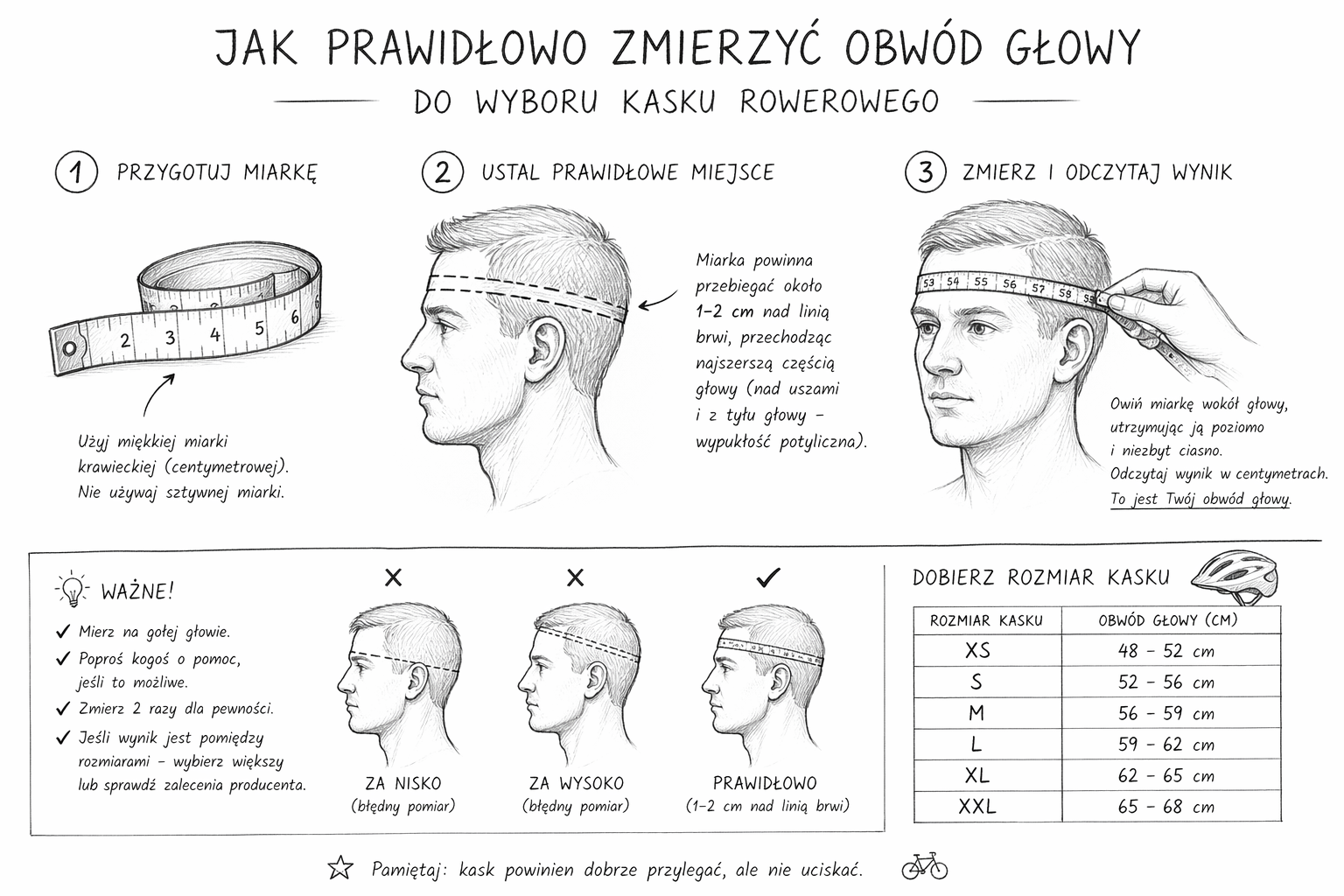 Jak prawidłowo zmierzyć obwód głowy do wyboru kasku rowerowego